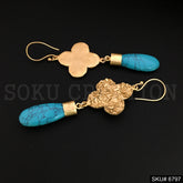 Gold plated Ear Wire Hammered texture Turquoise Earring SKU6797