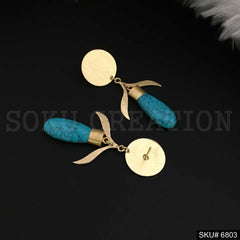 Gold plated Drop and Dangle Wing Fly Turquoise Earring SKU6803