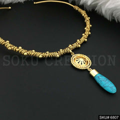 Gold plated Twisted Wire unique design of Turquoise Choker SKU6807