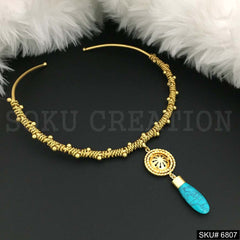 Gold plated Twisted Wire unique design of Turquoise Choker SKU6807