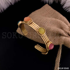 Gold Plated Multi Color Gemstone antique Design Unique Cuff SKU6848