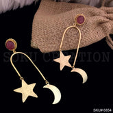 Gold plated Drop and Dangle Gemstone Moon Light Star Earring SKU6854