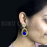 Gold plated Drop and Dangle Blue gemstone Design Earring SKU6903