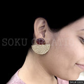 Gold plated Drop and Dangle Carved Brown stone shape Design Earring SKU6909