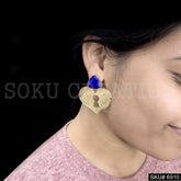 Gold plated Drop and Dangle Heart Lock Blue Gemstone Design Earring SKU6910