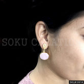 Gold plated Drop and Dangle Hammered With Pink stone shape Design Earring SKU6914