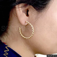 Gold plated Hoop with Twisted Wire Unique Design Earring SKU6919