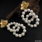 Gold plated Drop and Dangle Flower Pearl Circle Shape Beautiful Design Earring SKU6940