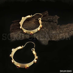 Gold plated Statement Red Stone Hoops Earrings SKU6949
