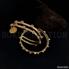 Gold plated Statement Stone Hoops Style Push Lock Earrings SKU6955