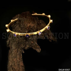 Gold Plated Statement Rounded With Blue Stone Delicate Design of Cuff SKU6957
