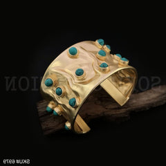 Gold Plated Hammered Cuff With Turquoise Stone Design of Cuff SKU6979