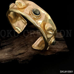 Gold Plated Hammered Cuff With Gold Pearl and Labra Stone Design of Cuff SKU6981