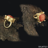 Gold Plated Unique Designer Red Gemstone Handmade Ring SKU7021