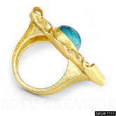 Gold Plated Unique Statement Turquoise Stone Doted Adjustable Handmade Ring SKU7111