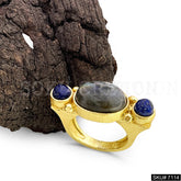 Gold Plated Unique Statement Labra and Blue Stone Adjustable Handmade Ring SKU7114