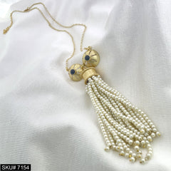 Gold plated Tassel Necklace with pearl & lapis Gemstone Necklace SKU7154
