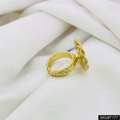 Gold plated uneven Designer Texture adjustable Handcrafted Ring sku7177