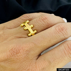 Gold plated Handmade Designer Dotted adjustable Ring SKU7323