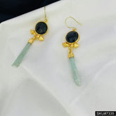 Amazonite and Onyx Gemstone Gold plated Drop and Dangle Earring SKU7335