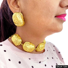 Gold Plated Uneven Dome motif Jewelry Set SKU7384