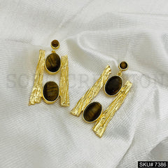Gold plated Tiger Eye gemstone Drop and Dangle Earring SKU7386
