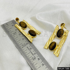Gold plated Tiger Eye gemstone Drop and Dangle Earring SKU7386