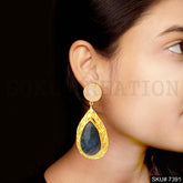 Gold plated Tear Drop Earring with ROSE QUARTZ AND Labradorite SKU7391