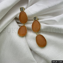 Gold plated Drop and Dangle Gemstone Earring with Labradorite and Monalisa Gemstone SKU7395