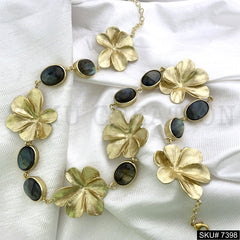 Gold plated flower Labradorite gemstone chunky flower Necklace SKU7398