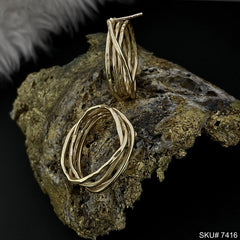 Gold plated Rope Shape jwelery set earrings bangle and ring SKU7416