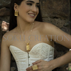Gold Plated Texture Design of Pendant Necklace Earring and Ring SKU7346