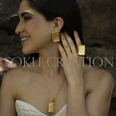 Gold Plated Texture Design of Pendant Necklace Earring and Ring SKU7346