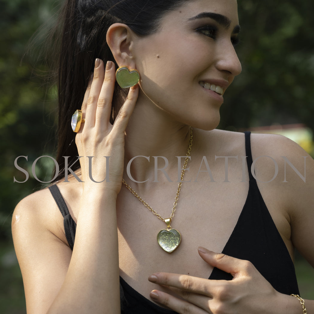Gold plated Heart Shape Gemstone Jewelry Set