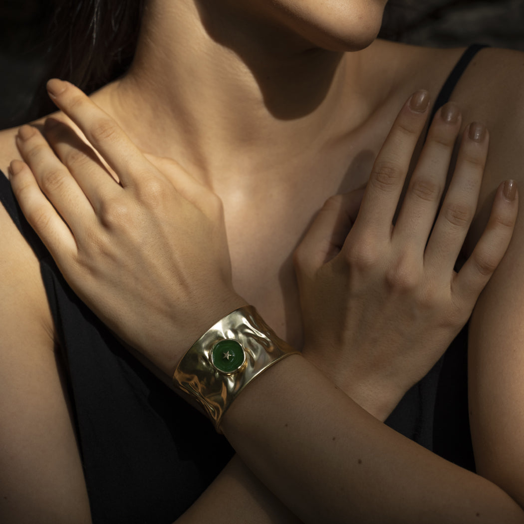 Gold plated Designer Hammered Design of Cuff Bangle
