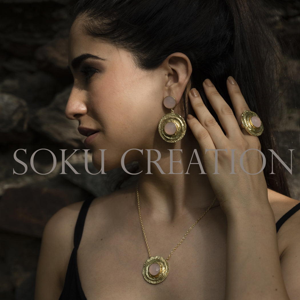 Gold Plated Pendant Necklace Earring and Ring SKU7348