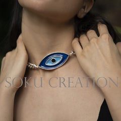 Silver Plated Handmade Cable Chain with Evil Eye Necklace SKU6679