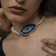 Silver Plated Handmade Cable Chain with Evil Eye Necklace SKU6679
