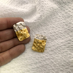 Textured Dual-Tone Rectangular Stud Earrings in Gold and Silver Finish