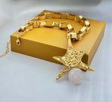 18K Gold Plated Texture Star Pendant Link Chain Necklace