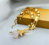 18K Gold Plated Texture Star Pendant Link Chain Necklace