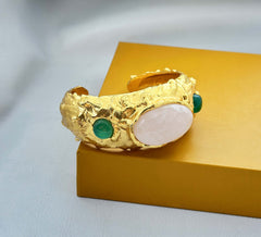 18 K Gold Plated Gemstone Cuff Bangle