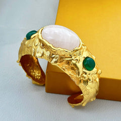 18 K Gold Plated Gemstone Cuff Bangle