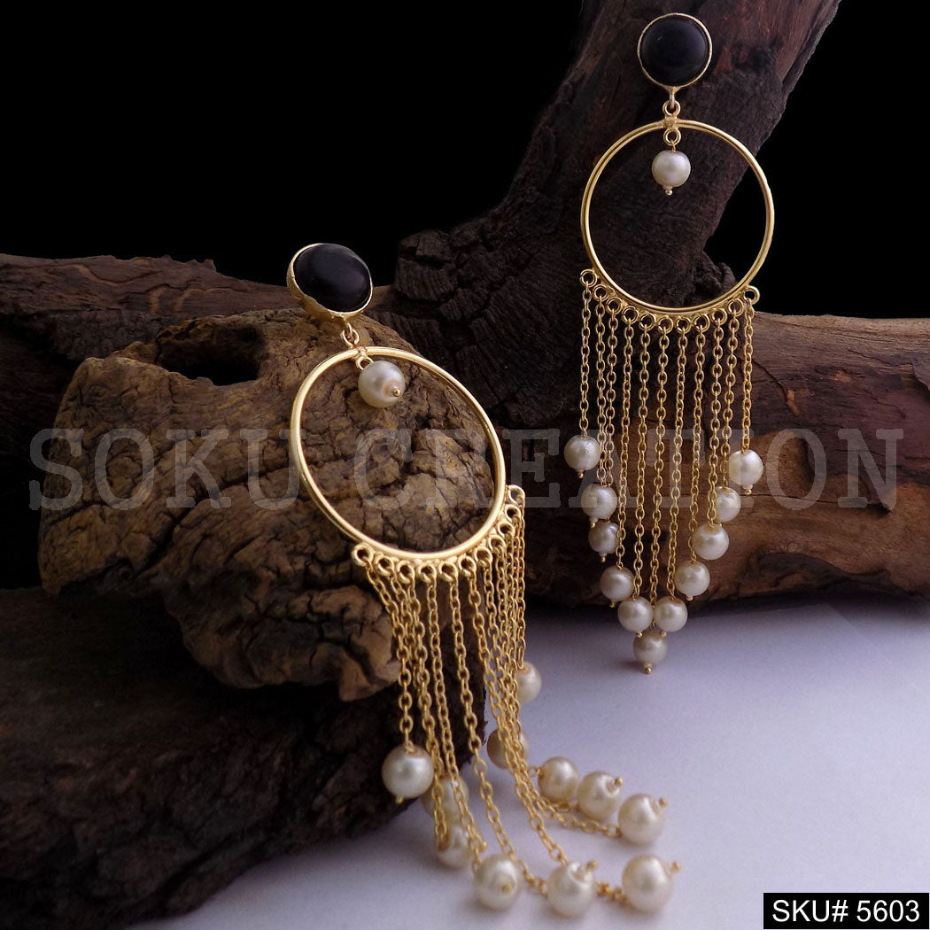 Gold plated Long Statement Drop & Dangle Earring SKU5603