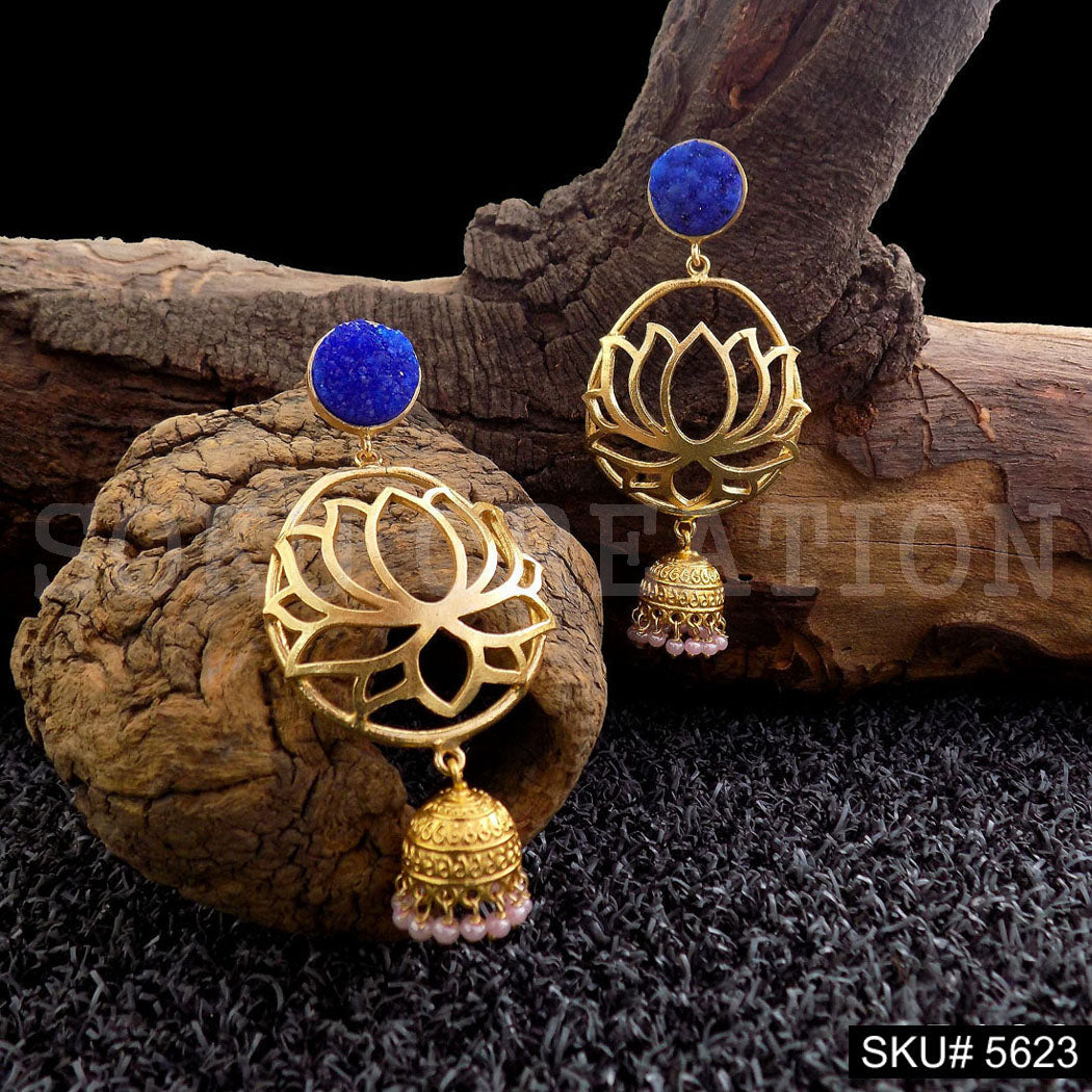 Gold plated Lotus Style Drop & Dangle Jhumki Earring SKU5623