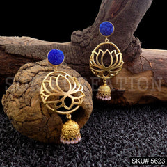 Gold plated Lotus Style Drop & Dangle Jhumki Earring SKU5623