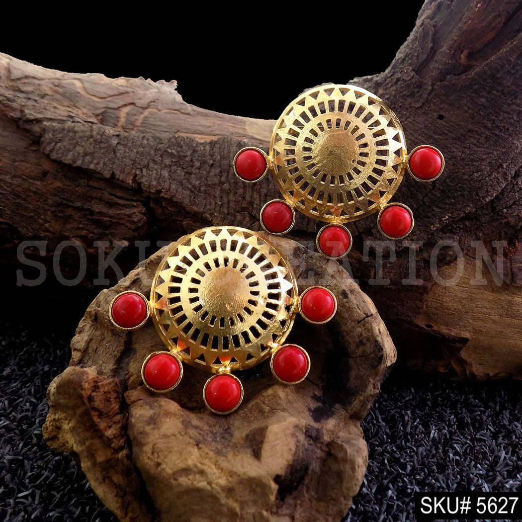 Gold plated Big Stud Gemstone Earring SKU5627