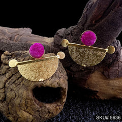 Gold plated Pink stone Stud Earring SKU5636
