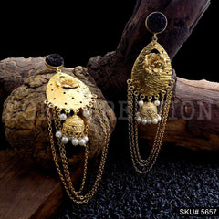 Gold plated Blue Stone Long Drop & Dangle Jhumki Earring SKU5657