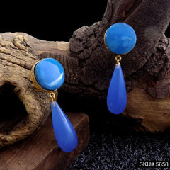 Gold plated Blue Stone Drop & Dangle Jhumki Earring SKU5658